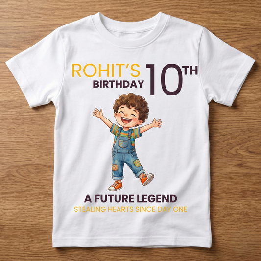 Personalized Birthday Boy White T-Shirt | Custom Name & Age Kids T-Shirt
