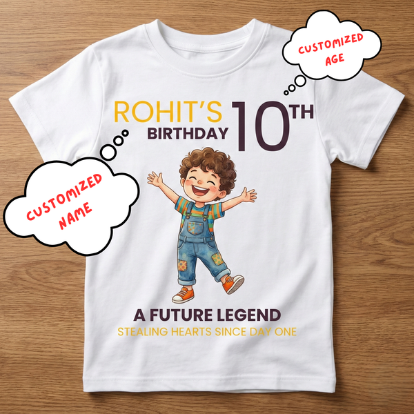 Personalized Birthday Boy White  T-Shirt | Custom Name & Age Kids T-Shirt