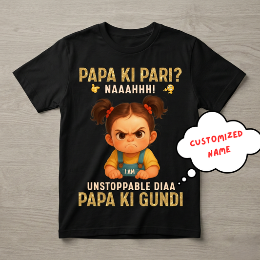 Papa Ki Pari | Father Daughter Kids T-Shirt | Custom Name T-Shirt for Girl