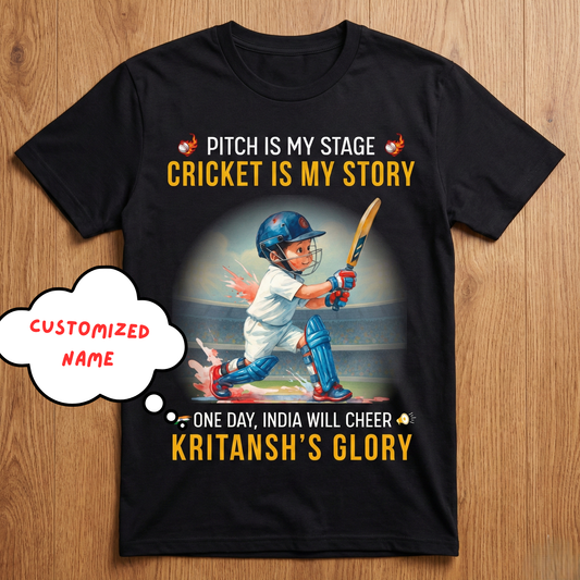 Personalized cricket kids t shirt for boys custom name birthday gift India
