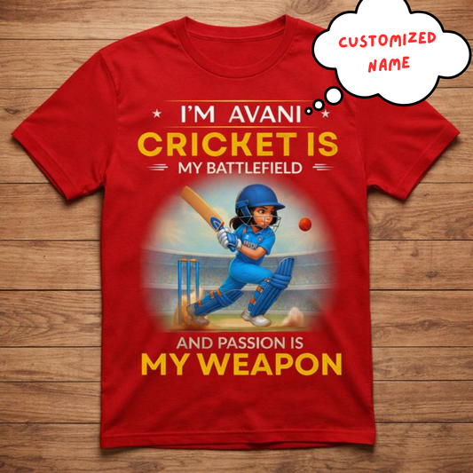 Personalized cricket kids t shirt for girls custom name battlefield design India