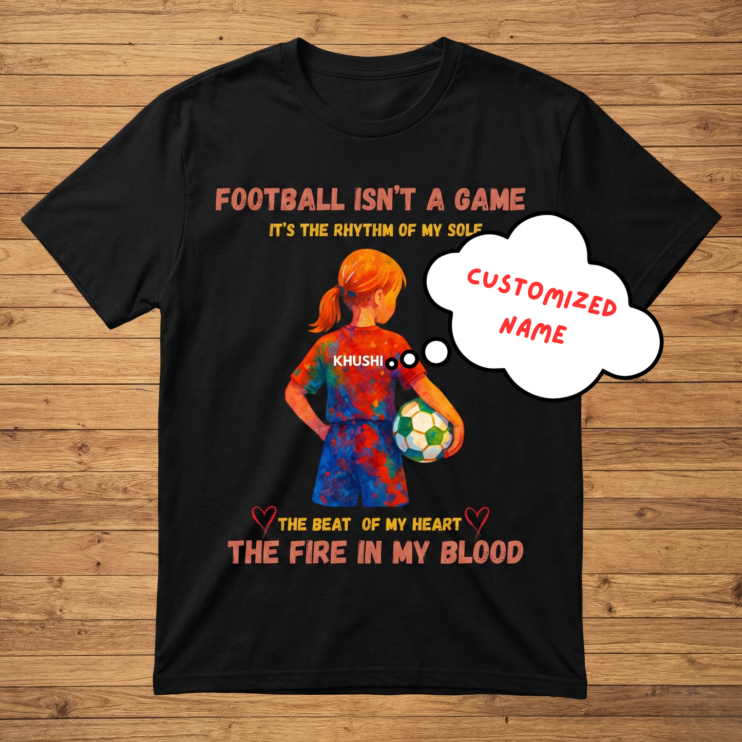 Personalized Football Passion T-Shirt for Girls  | Custom Name Print