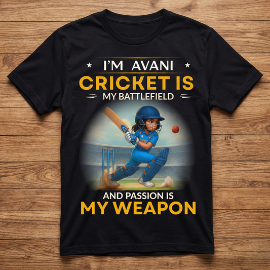 Cricket Is My Battlefield | Personalized Cricket Girl T-Shirt | Custom Name Kids T-Shirt