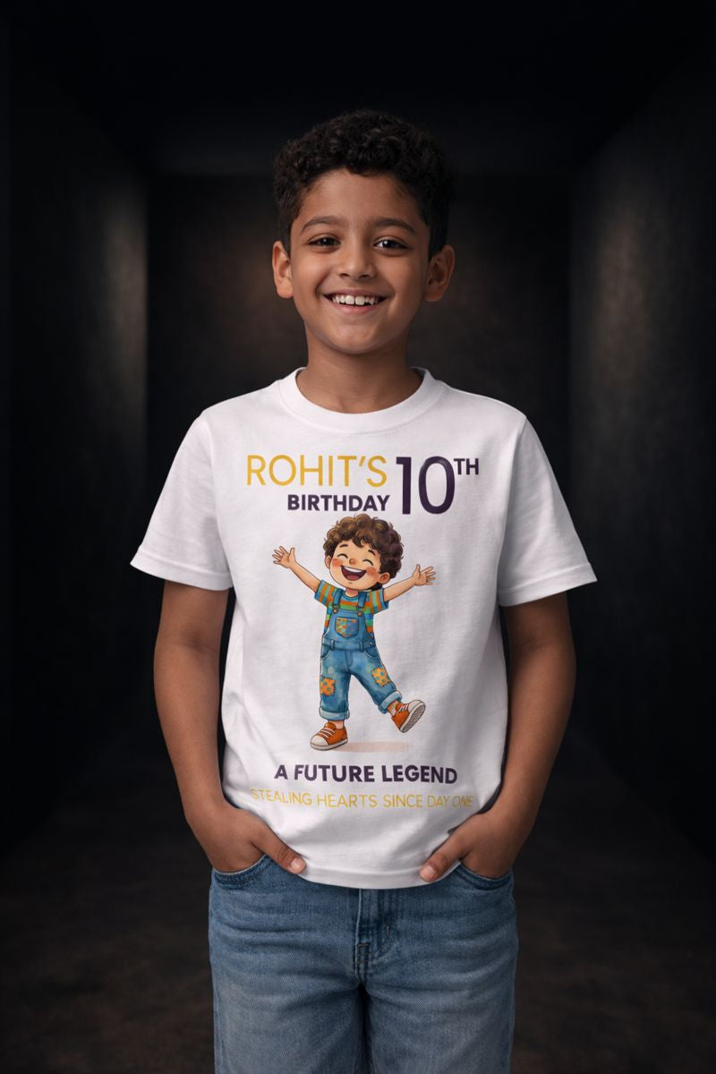 Personalized Birthday Boy White  T-Shirt | Custom Name & Age Kids T-Shirt