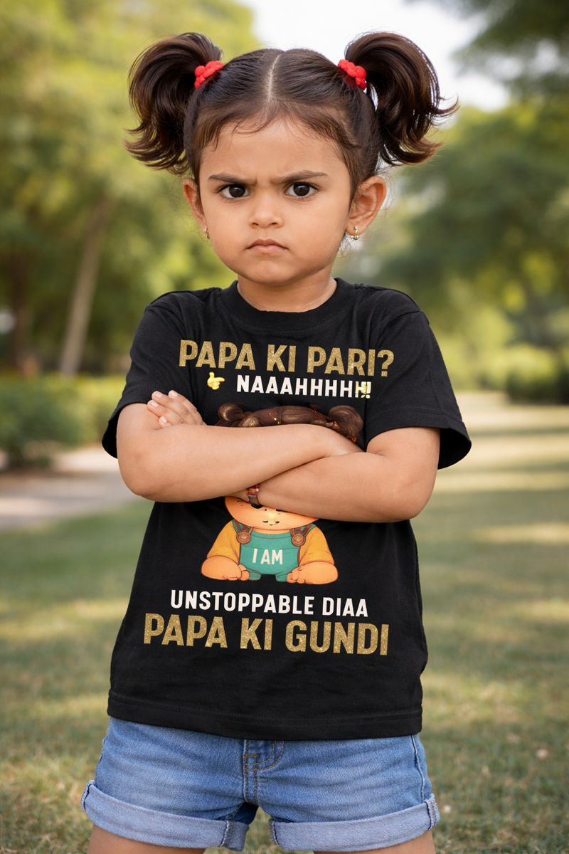 Papa Ki Pari | Father Daughter Kids T-Shirt | Custom Name T-Shirt for Girl