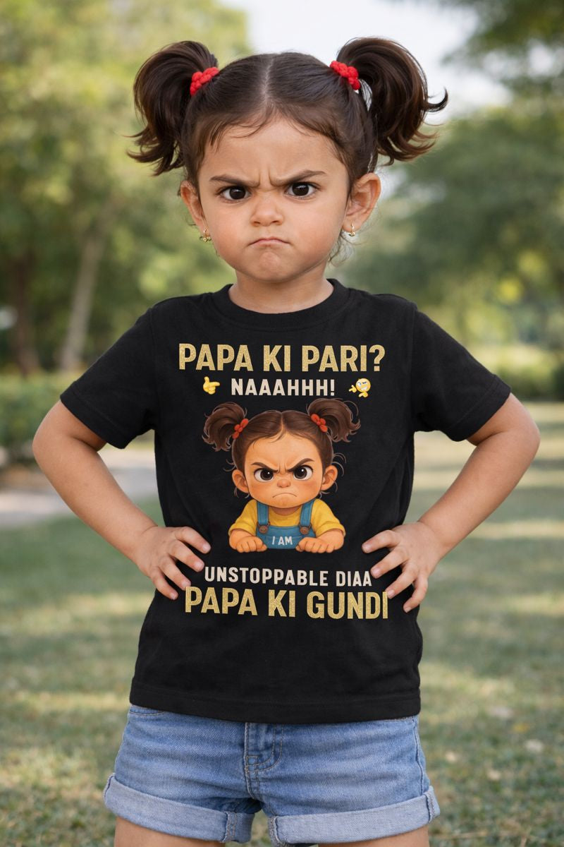Papa Ki Pari | Father Daughter Kids T-Shirt | Custom Name T-Shirt for Girl