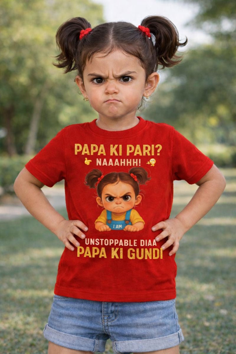 Papa Ki Pari | Father Daughter Kids T-Shirt | Custom Name T-Shirt for Girl