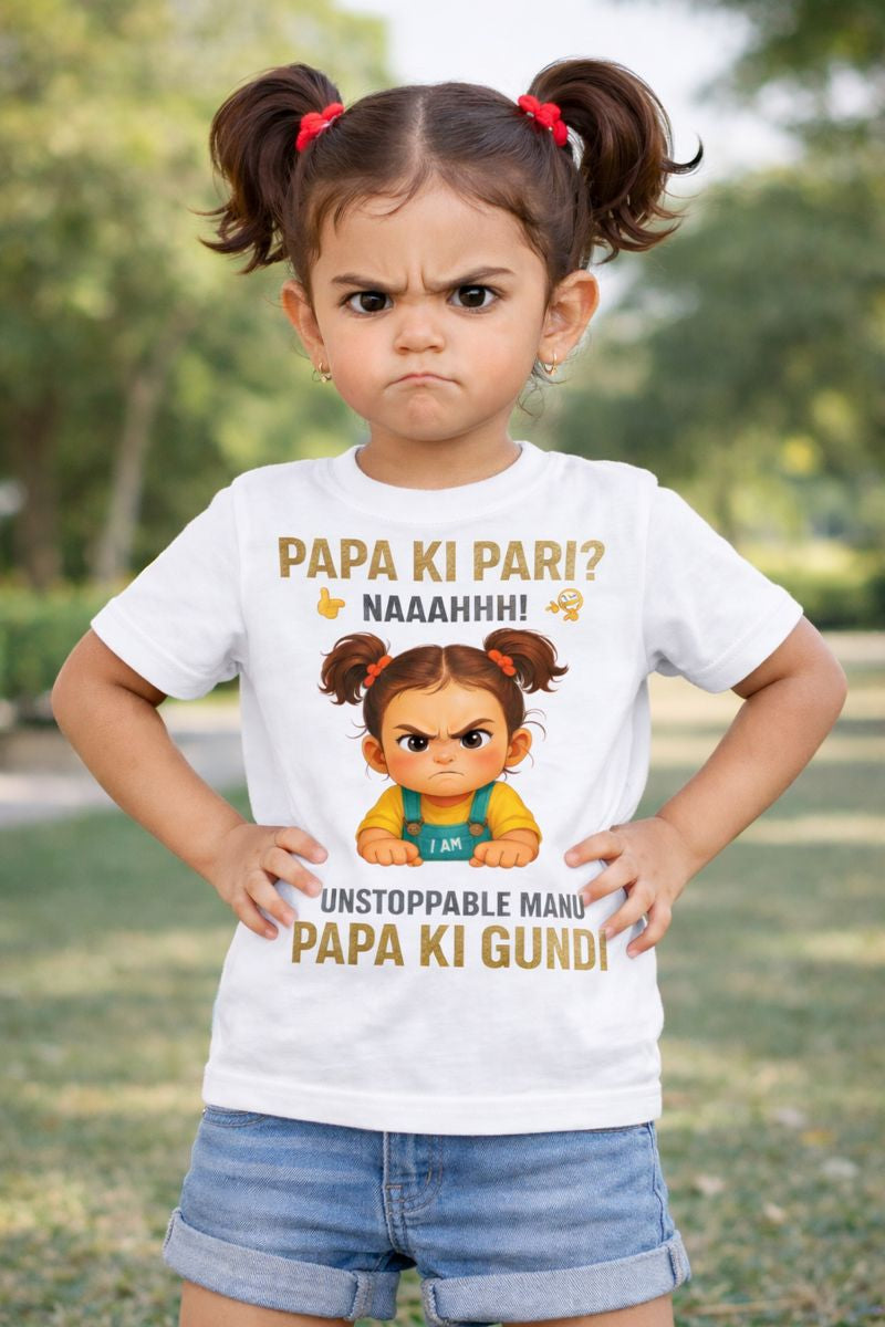 Papa Ki Pari | Father Daughter Kids T-Shirt | Custom Name T-Shirt for Girl